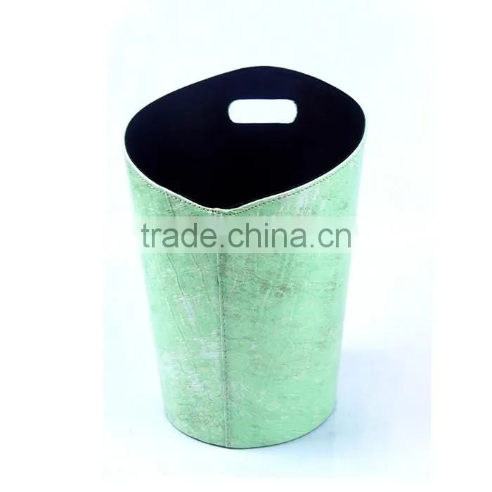 2016 Newest Flower Print Decorative Faux Leather Trash Can With Handle