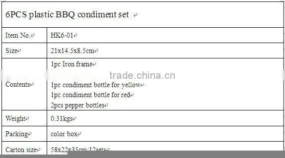 6pcs grill chicken plastic BBQ condiment set