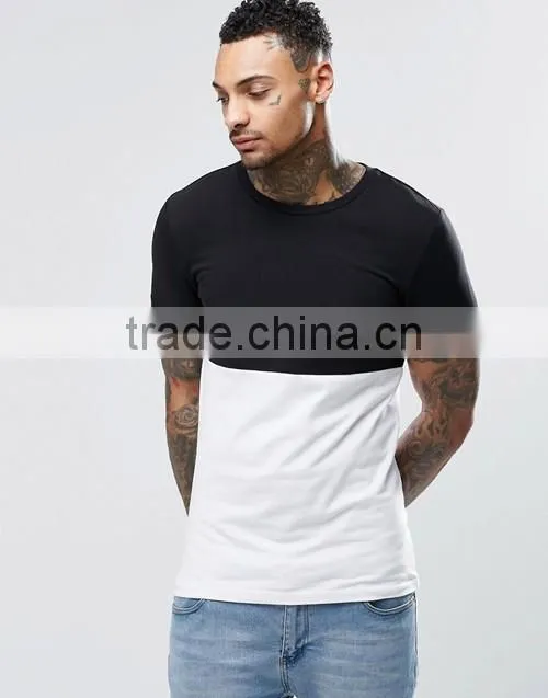 Customize men longline muscle slim fit contrast color blank t-shirt