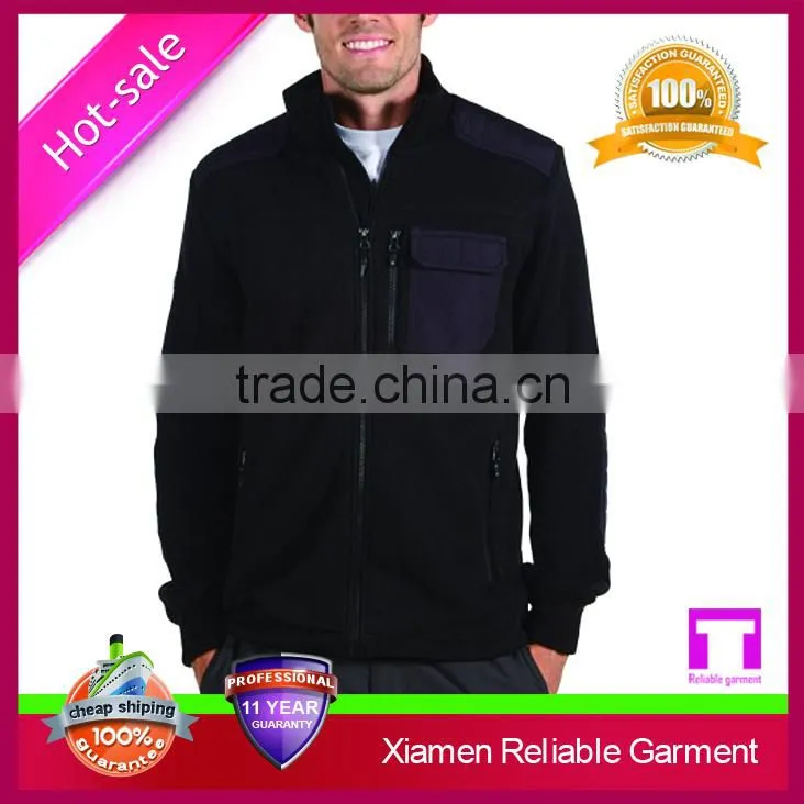 100% polyester ribbed collar soft sweater knit fleece jacket for man