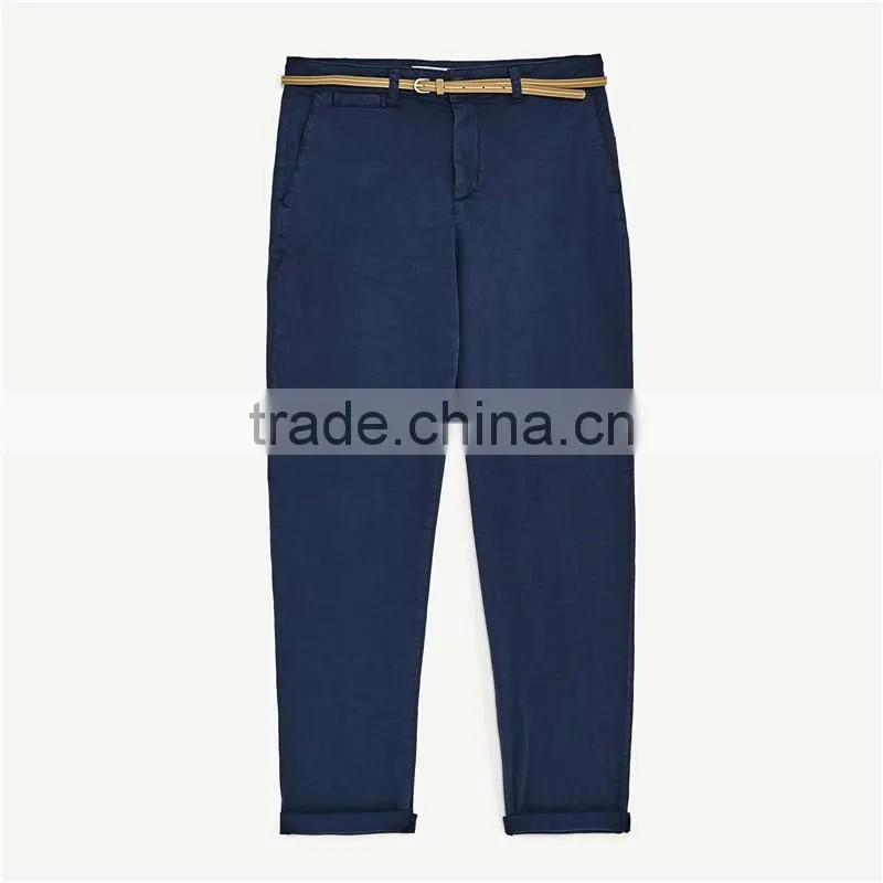 2017 Guangdong spring ladies navy chinos designer pants with belt