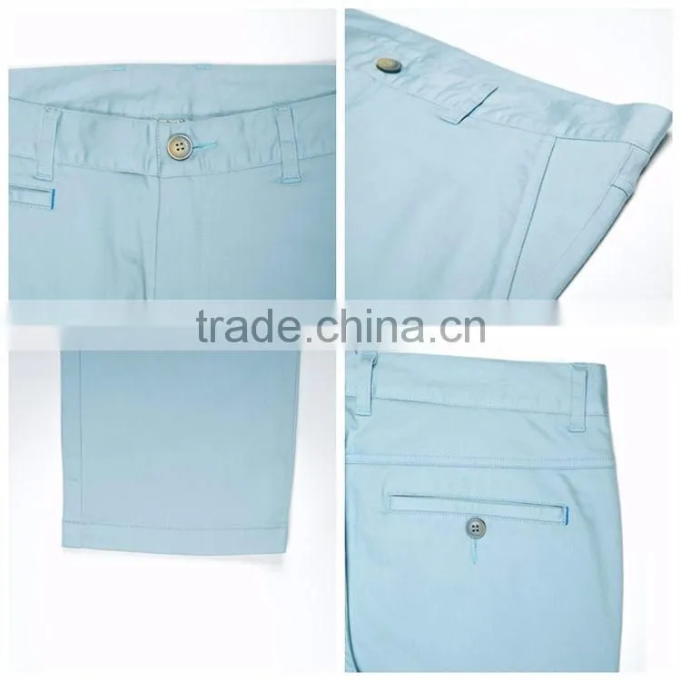 Contrast color bartack light blue slim fit casual mens baggy pants with high quality button