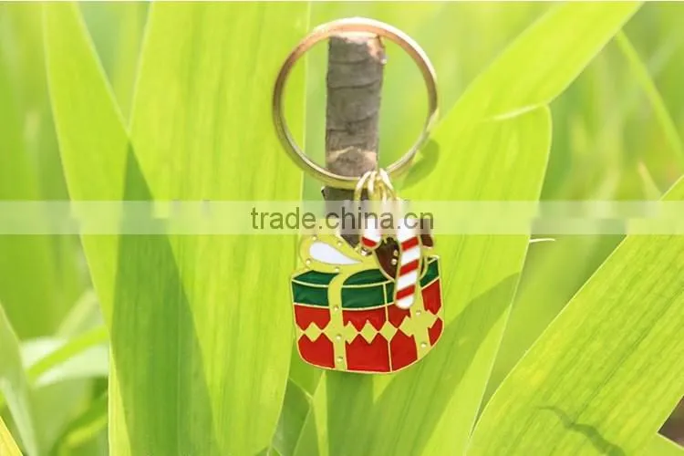 Charm Christmas Gift Box Deer Keychain Keyring Enamel Key Chain Pendant