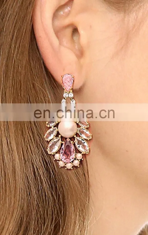 Rose crystal gold earrings mixture beads chandelier earrings wedding gift