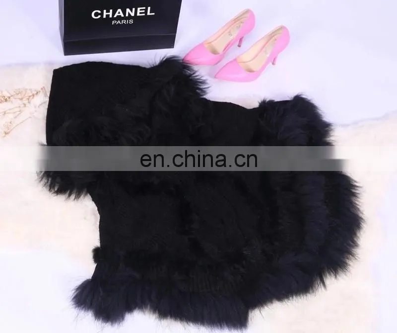 Latest fashion lady garments pullover raccoon fur rabbit fur knitted shawl cape