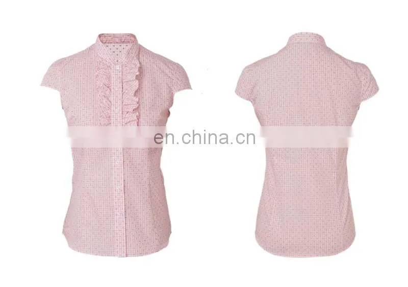 fashion pink checked women shirts and tops for office lady