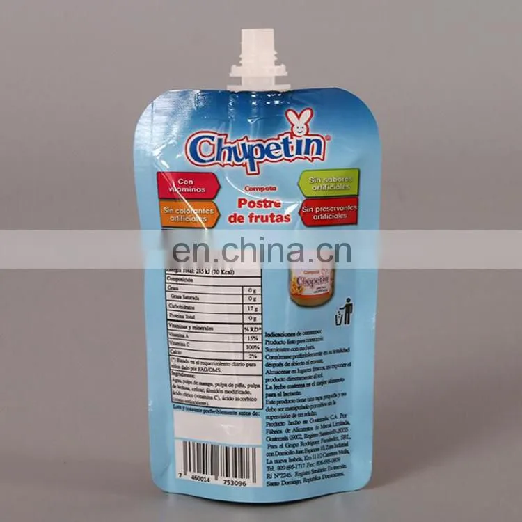 factory customized printing Plastic Spout Pouch Bag For Safety Baby Food/Juice/Clear Drink
