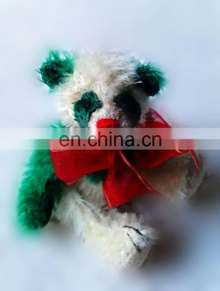 plush mini green and white panda toy teddy bear with ribbon