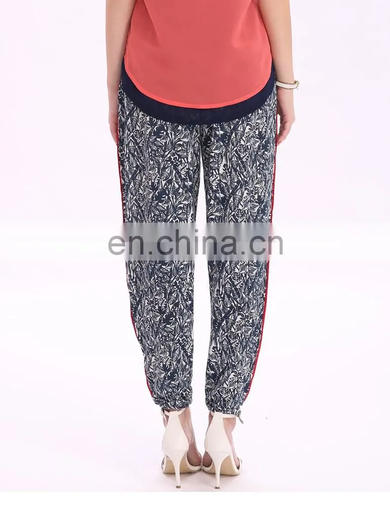 New Design Customized Leaf Print Casual Rayon Boho Harem Trouser Pants