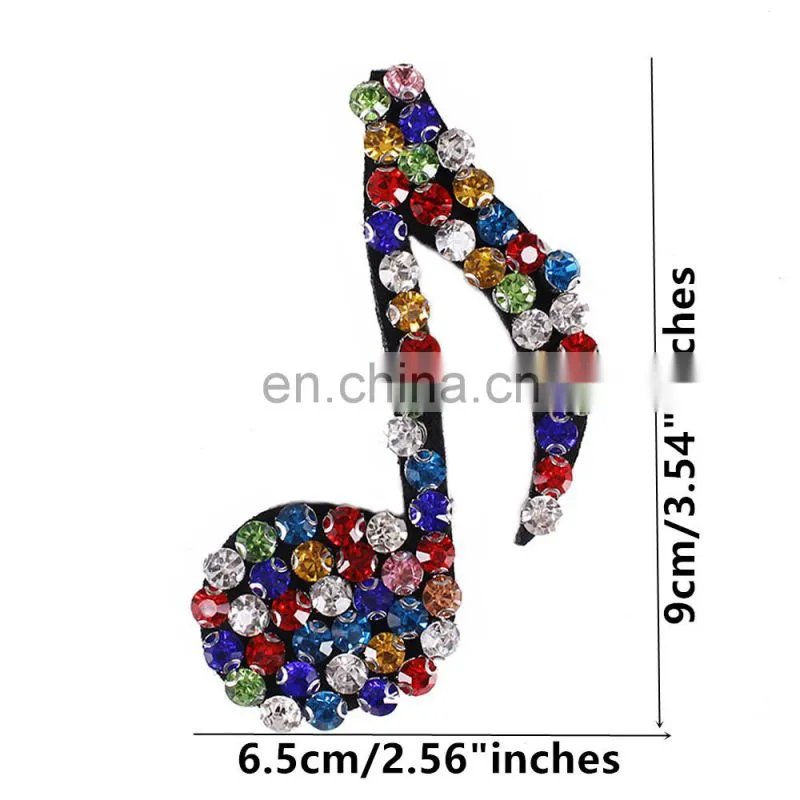 Hot!!! Handmade Sew On Music Note Beading Rhinestones Patches