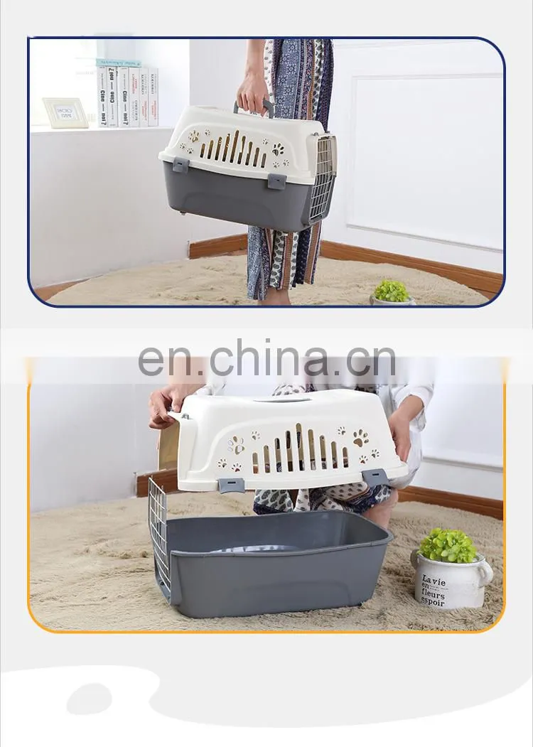 Solid color small portable plastic air transport case breathable comfortable pet flight case pet cage