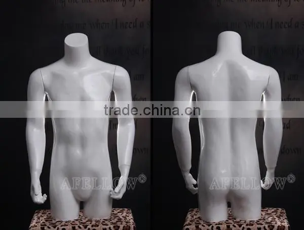 fiberglass glossy white half-length male mannequin on sale