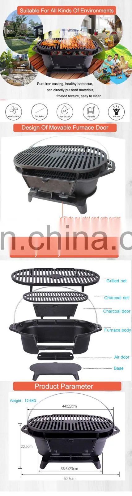 Cast iron camping stove outdoor charcoal portable bbq grills