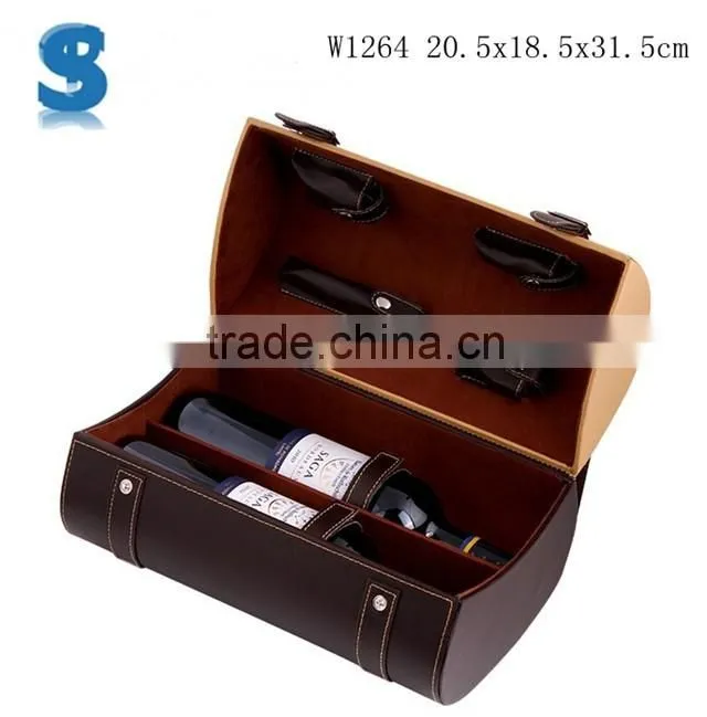 Handmade Bulk Production PU Leather Covered Wine Gift Boxes Individual Magnum Wine Box W1264