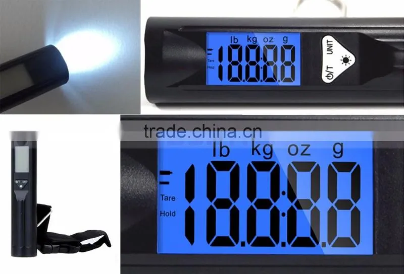 30 x 17mm Big Size LCD Screen 2 in One Fishing Or Travel LED Torch Luggage Scale