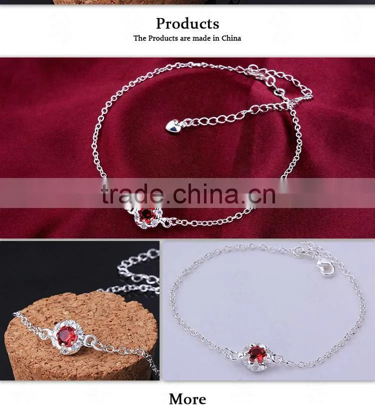 Size 20CM+10CM Thin Chain Casting Ruby Silver Anklet Jewelry