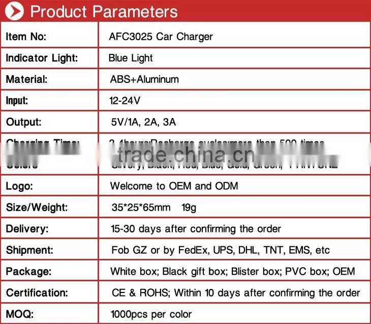 cheap price hot sales promotional 12V 2A 3 ports mobile phone charger for car
