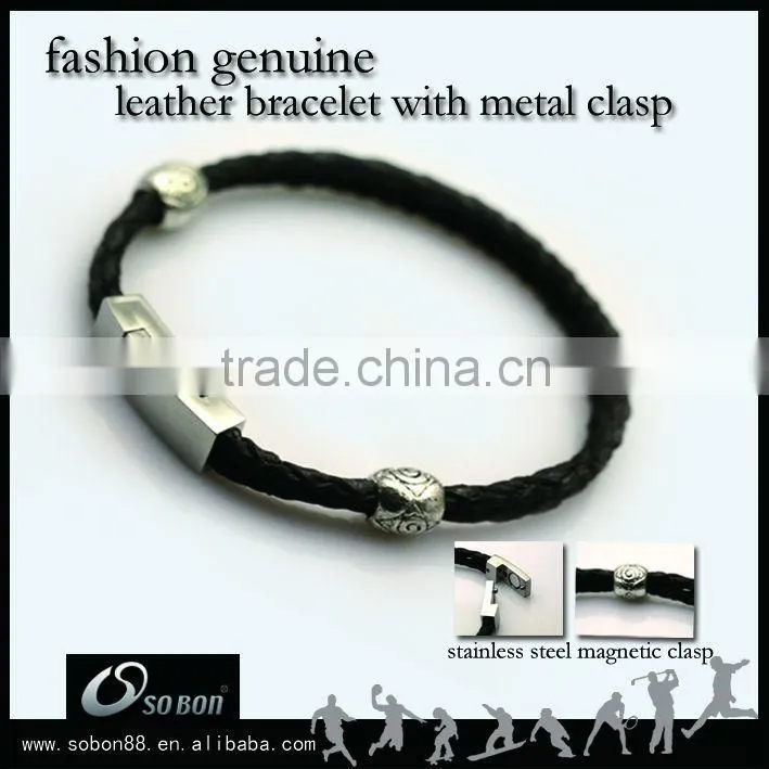 Biker Leather Bracelet with Metal Clasp