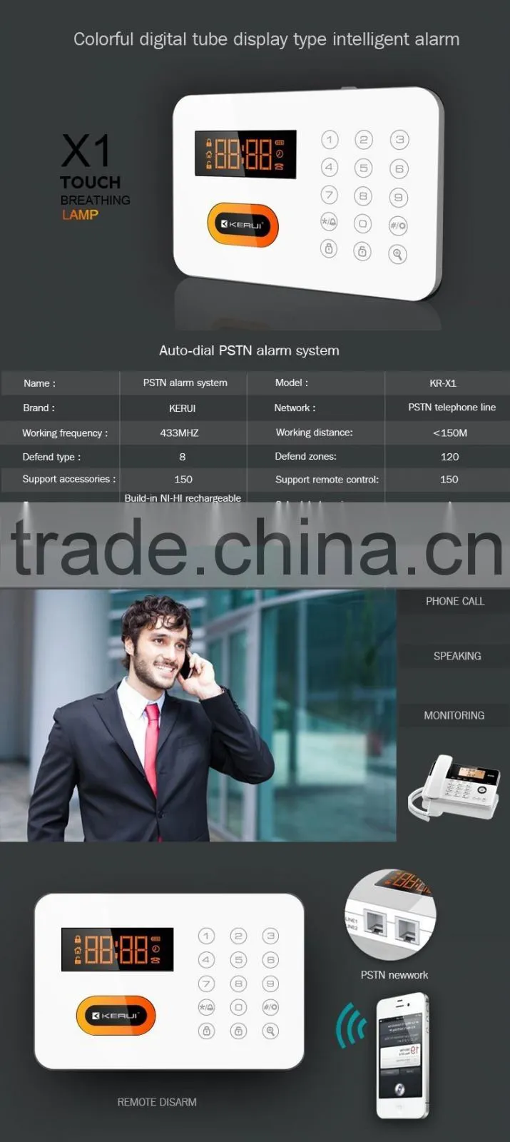 Kerui Wireless Alarm Systems Security Home LCD speaker Keyboard Sensor PSTN Alarm System Russian Spanish
