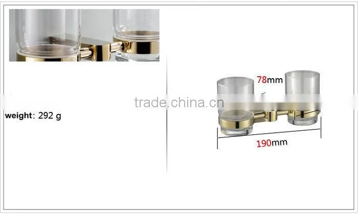 wall mount Gold Polished elegant Bathroom Double Toothbrush Cup Holder Tumbler Holder Glass Cup