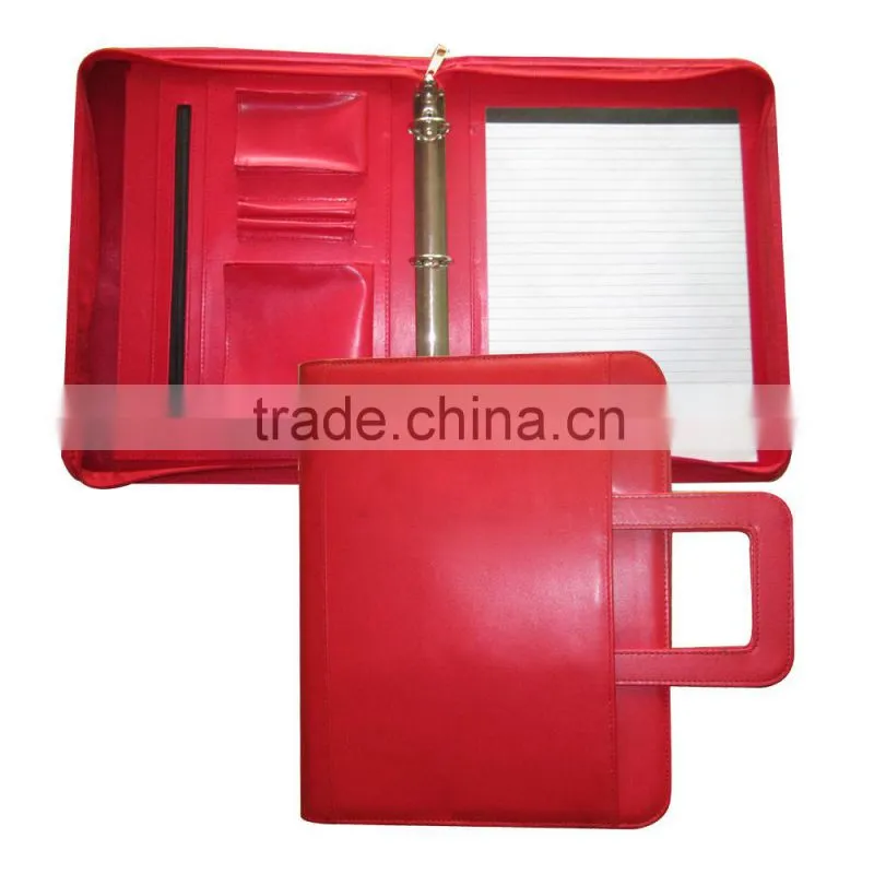 Portable Leather Bound Document Folder With Carry Handle