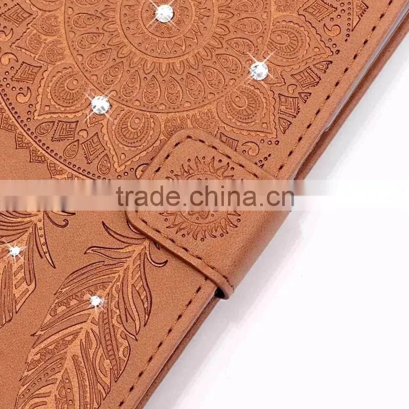 Diamond Flower wallet leather case with strap with inside TPU phone case for iphone 6 6S