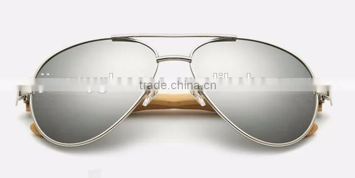 JMP614 2016 New Mirror Lens UV400 Metal Aviator Frame Bamboo Sunglasses