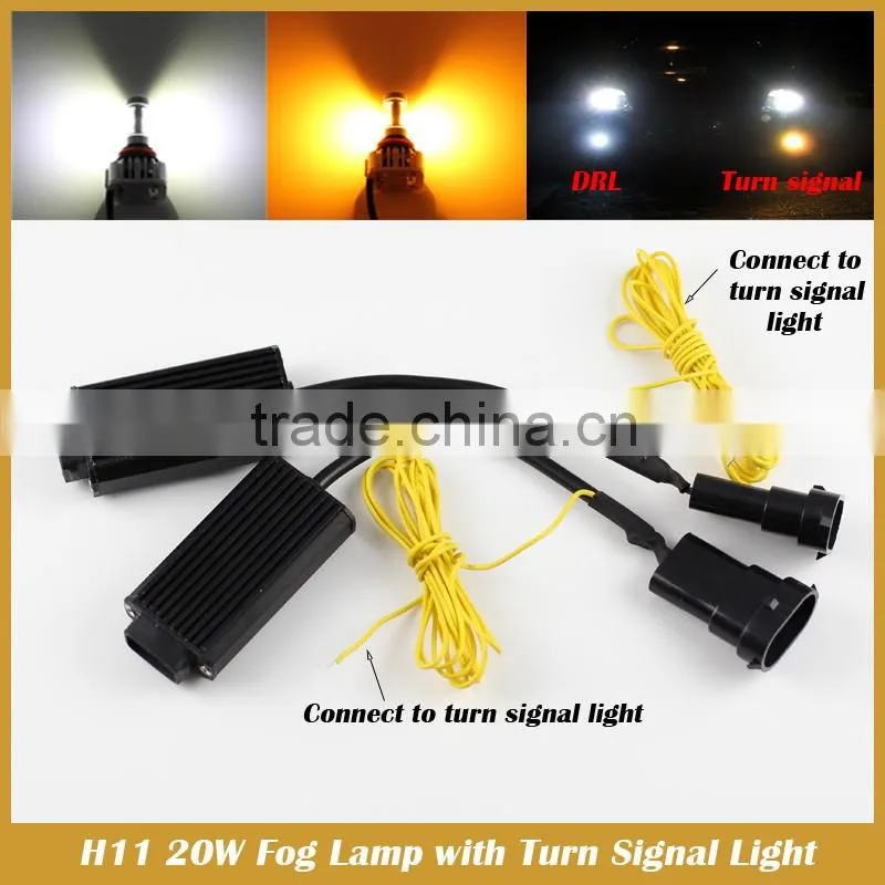 High Power H11 LED Fog Daytime Light Lamp with Amber Turn signal light DRL