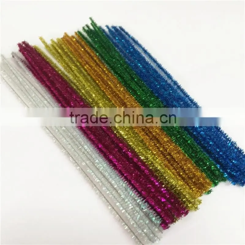 Factory supply DIY crafts 0.6*30cm tinsel glitter pipe cleaners chenille stems toys for kids or wedding party decoration
