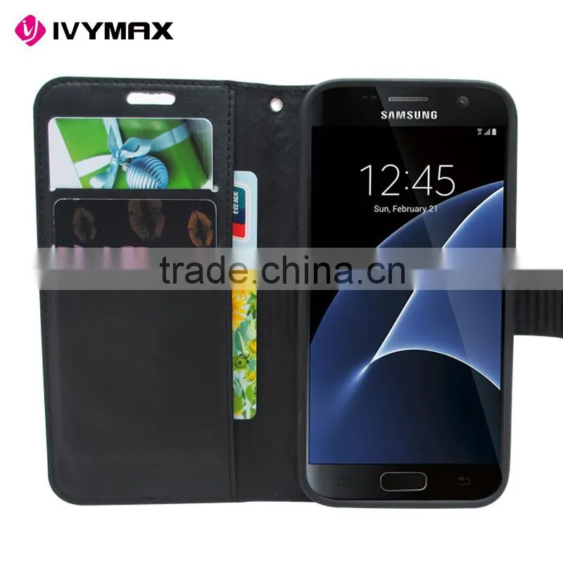 IVYMAX Luxury Glitter Bling Crystal Diamond PU Leather Wallet Case For Samsung Galaxy S7 Card Slots Cover