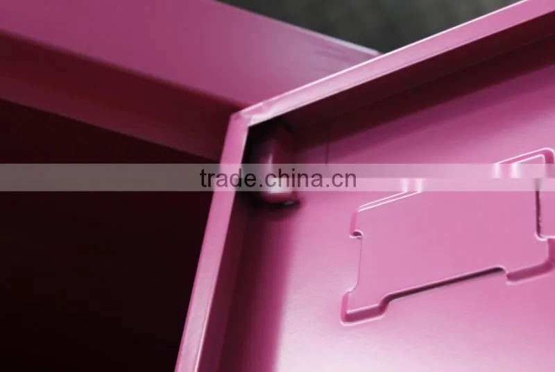 Number lock 3 tier pink metal locker cabinet
