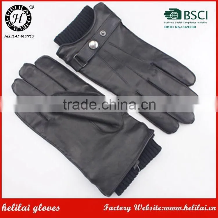 Helilai Customized Men Plain Warm Winter Black Leather Polyester Fur Linned Men Leather GLoves