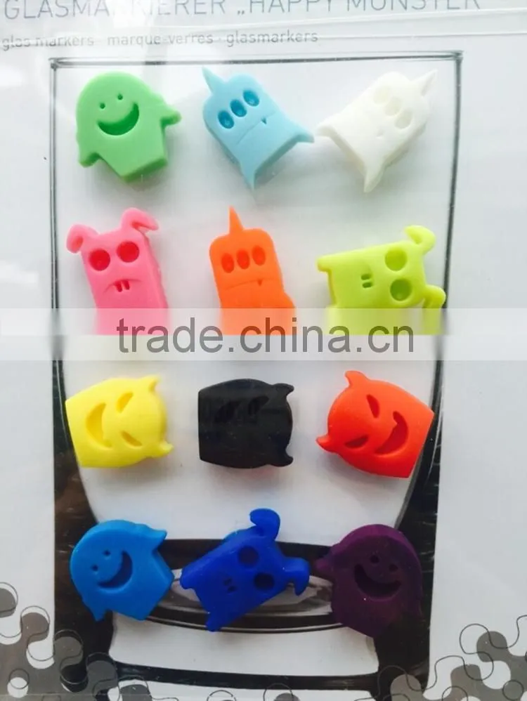 silicone colorful wine glass marker for bar, night club, home party