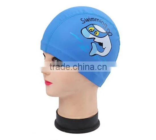 Children Comfortable Wear PU Waterproof Earmuffs Cartoon Dolphin Swimming Cap