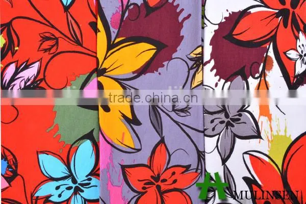 Open end flower printed spun rayon viscose fabric