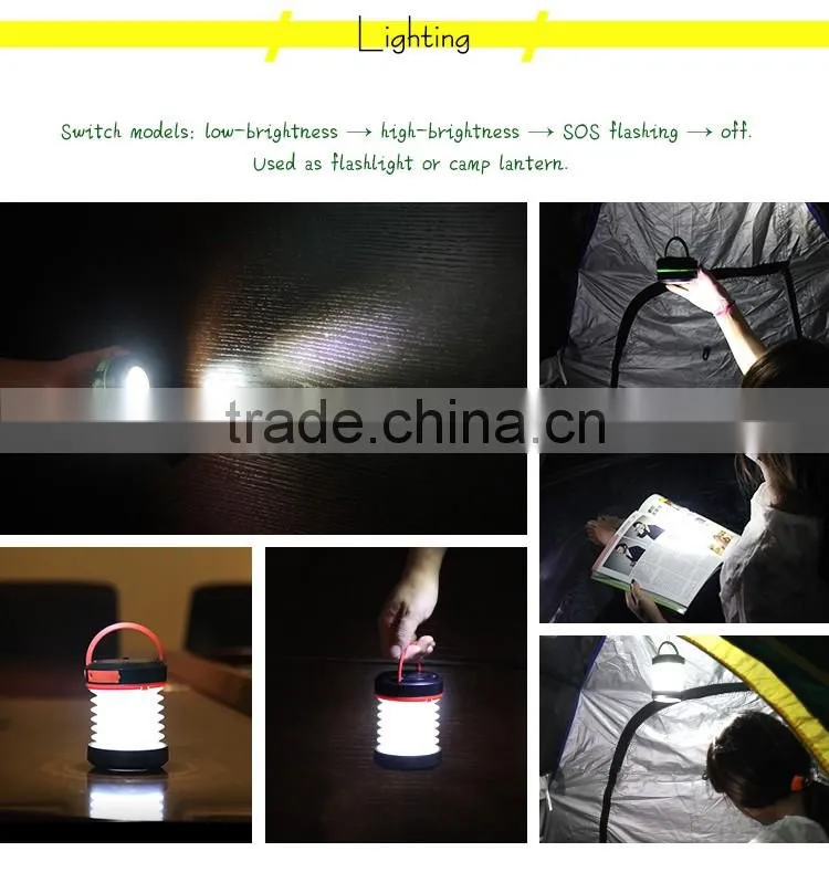 800mah Solar Power Bank LED Camping Lantern/ Collapsible Mobile Phone Charger Flashlight