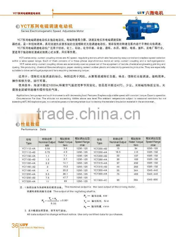 YCT Electromagnetic Speed Adjustable Motor YCT132-4A