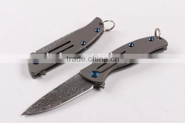 OEM Titanium alloy Handle Material and Damascus Blade Material Folding knife
