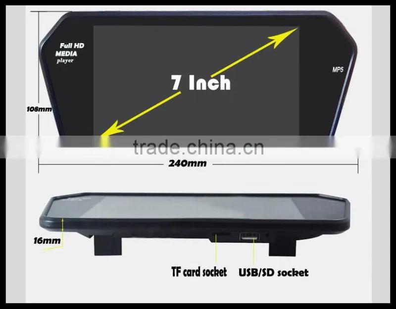 7 inch tft lcd rear view car mirror monitor for reversing camera support usb sd mp3 mp4 mp5 blue tooth