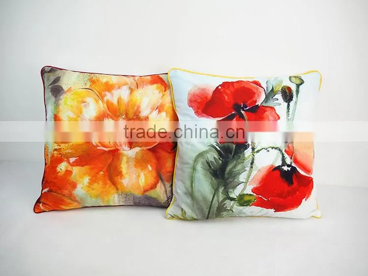 Throw decorative pillows home textile flower printed pillowcase velvet pillow covers with piping