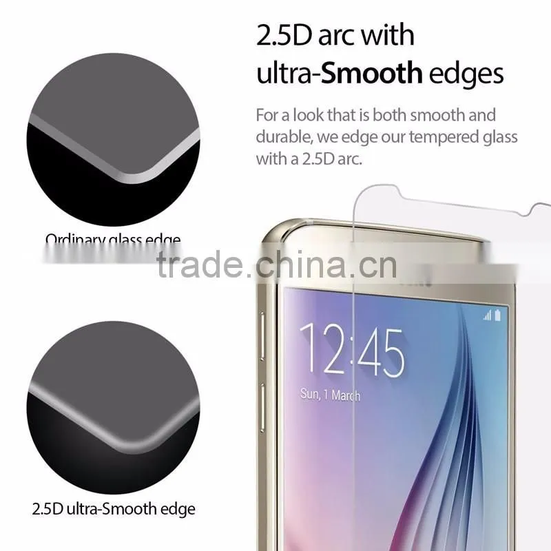 2.5D protective flim for samsung galaxy s6 tempered glass screen protector, 9h curved glass screen protector for s6