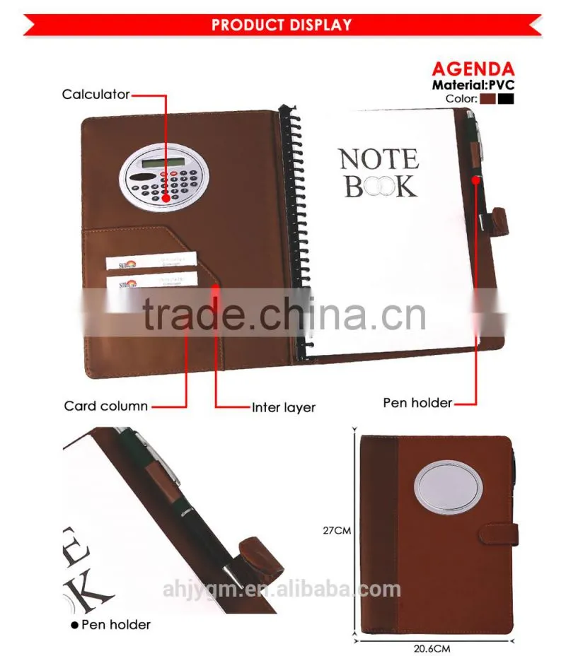 Good Quality 27.2x20.6cm With Pocket & Calculator Leather Agenda/Notebook.