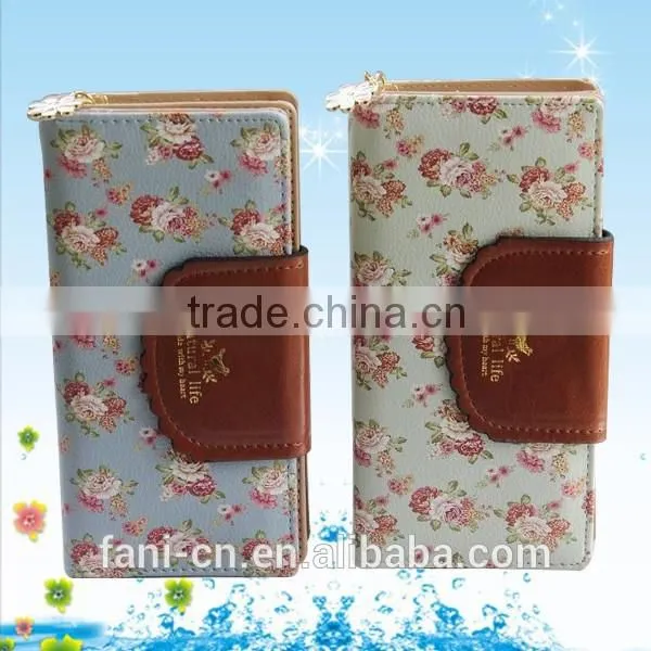 2015 latest new design red clutch bifold purse walletl with flower printed for woman