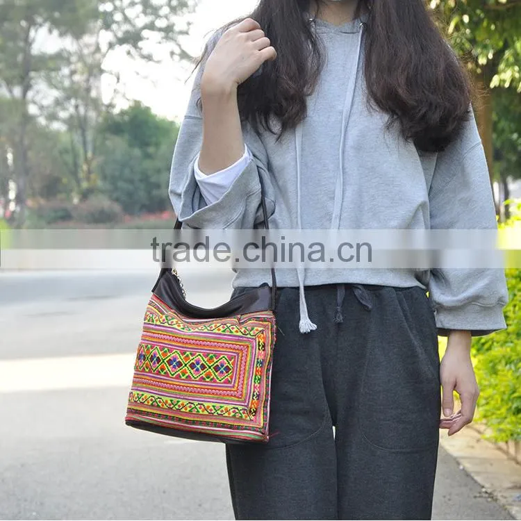 China alibaba embroidery tote bag fashion women leather shoulder bag