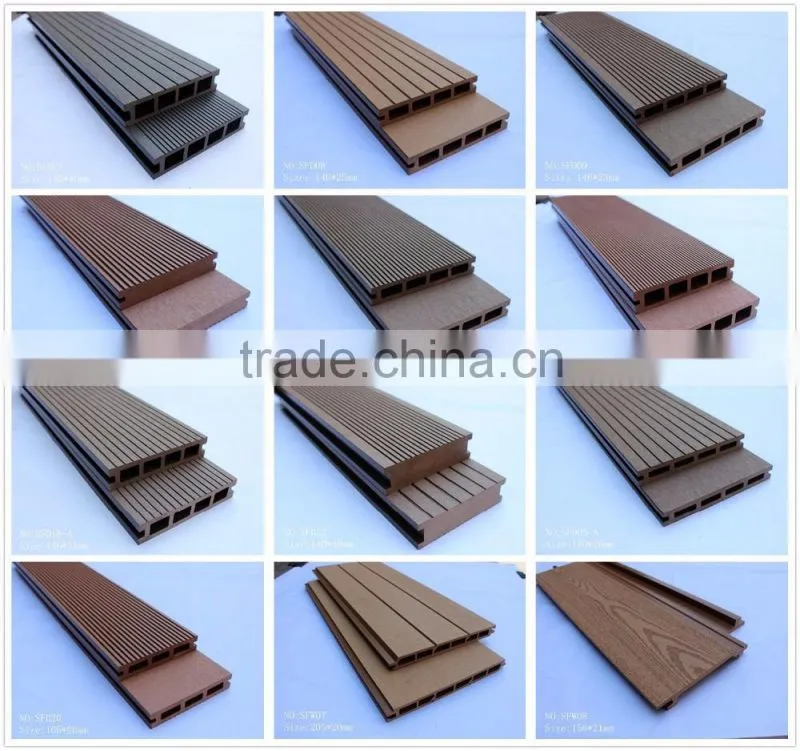 Wood plastic composite outdoor decking flooring with weather resistance features