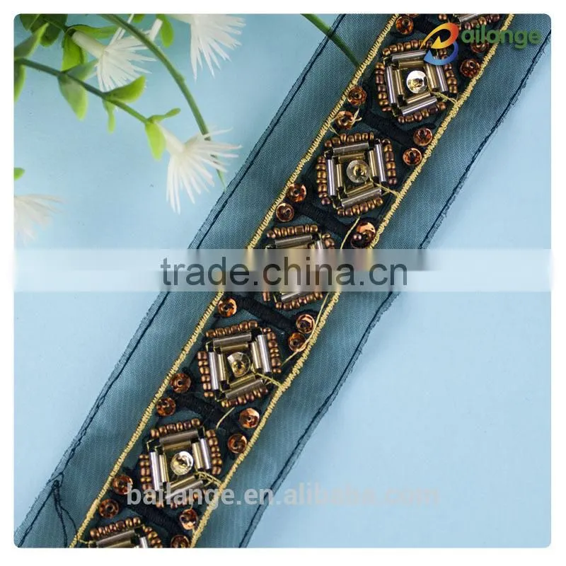 2015 latest style korean fashion beaded lace trim wholesale in guangzhou
