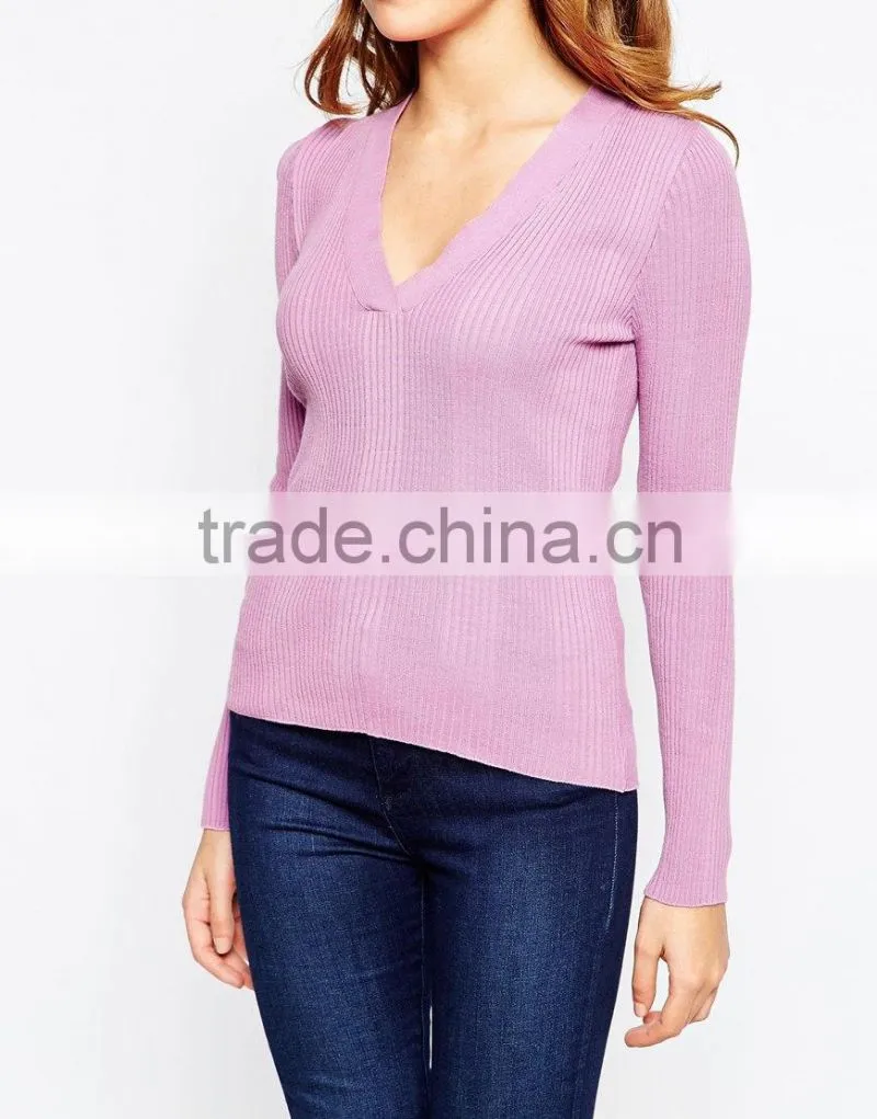 Deep V sweater sweater women v neck thin sweater pink casual v neck tight sweater