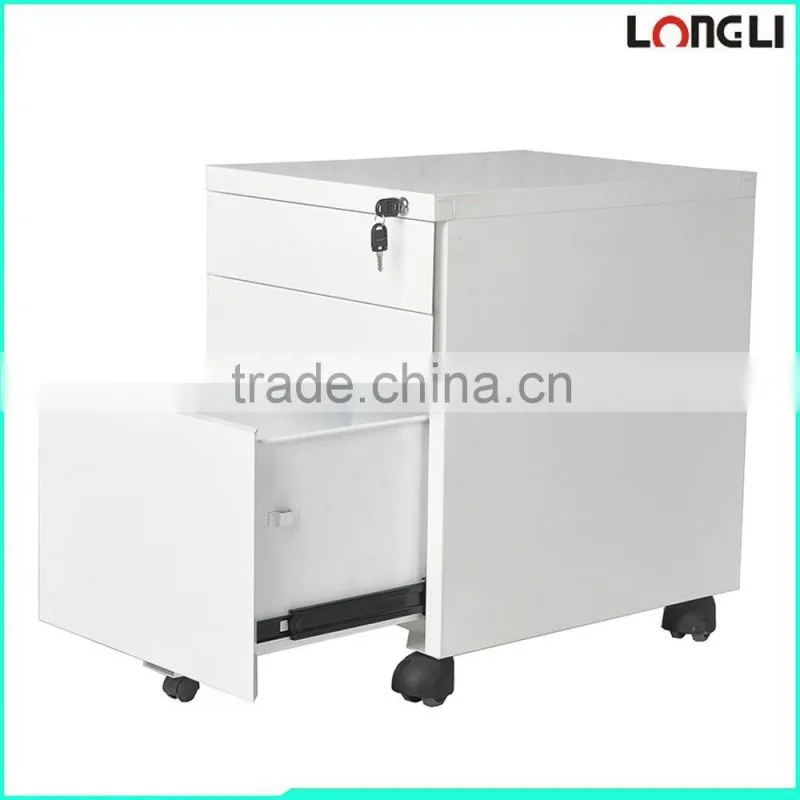 3 drawers movable steel filing cabinet , office desk under mobile pedstal