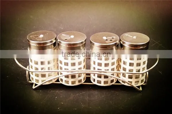 glass spice jar with metal coating and metal shelf 4pcs