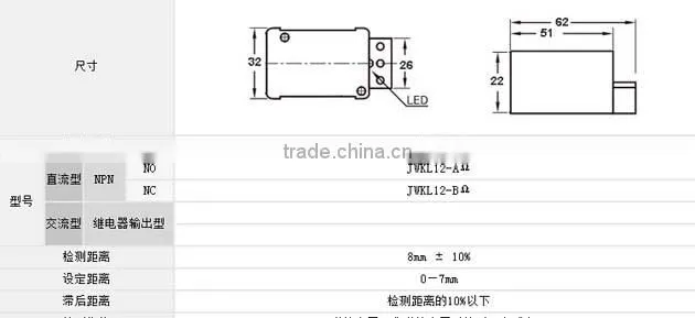 JWKL12-BQ DC NC NPN Non-Screen shield Detection distance 8mm Integrated Proximity Switches square proximity sensor
